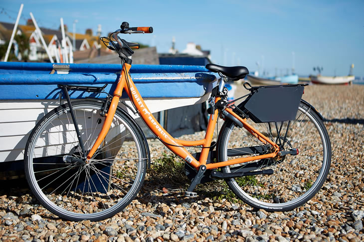 Cycling - a Donkey Bike (hire bike) on Worthing seafront