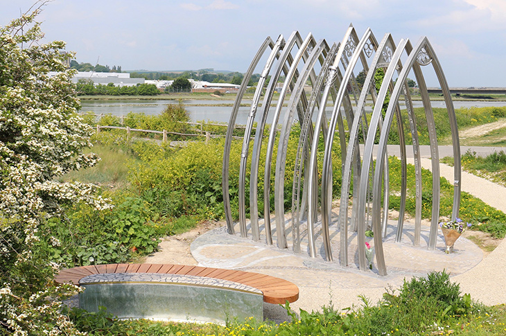 Shoreham Airshow Memorial - A memorial bench and 11 individually crafted arches sit alongside the River Adur in Shoreham