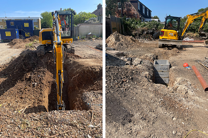 July 2023 - Wilmot Road, Shoreham-by-Sea - digging a trench, and drainage works
