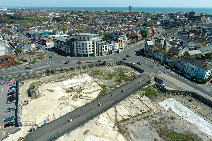 The Teville Gate site - aerial photo looking south-east towards the sea