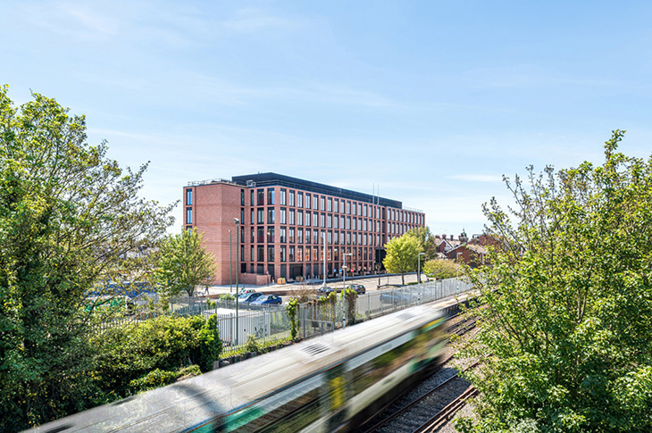 The Teville Gate site - HMRC building and railway (image credit CDA Group Architects)