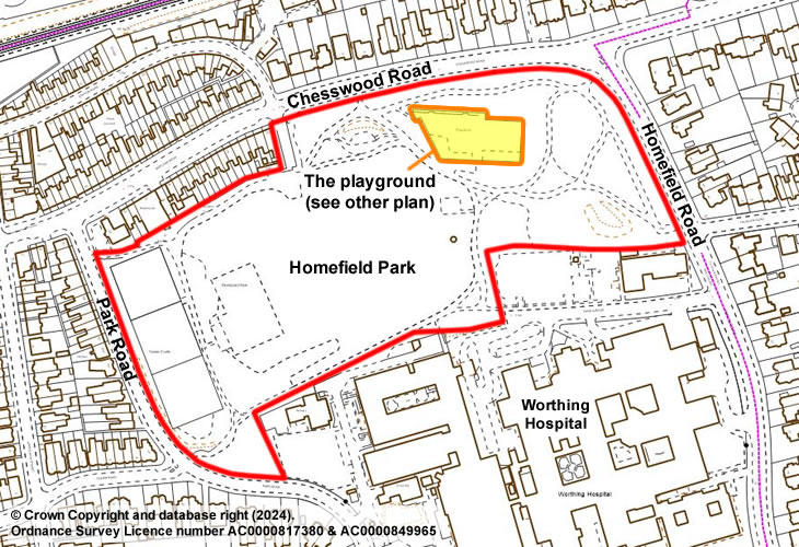 Homefield Park map - showing the location of the playground