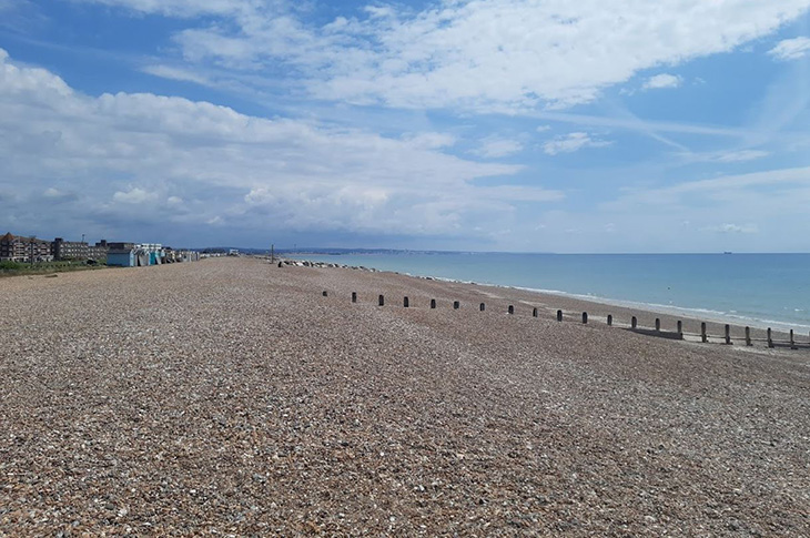 Lancing Beach - looking east from near The Perch on Lancing Beach Green