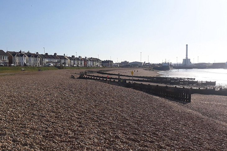 Kingston Beach - looking east towards Shoreham power station and the lock gates