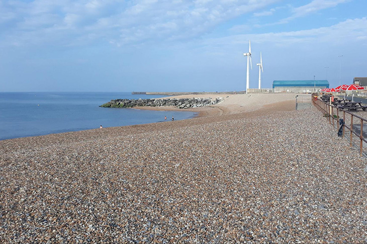 Southwick Beach - looking west from Carats Café towards Shoreham Harbour entrance