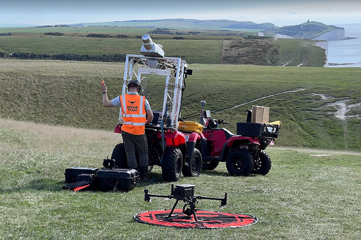 The survey team quad bikes and UAVs (drones) at Seven Sisters, near Beachy Head