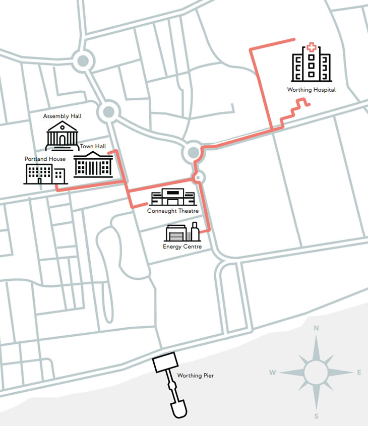 Worthing Heat Network area - first phase (credit Hemiko)