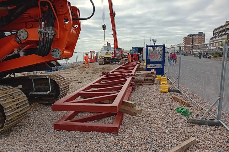 Worthing Pier - the steel trusses which will be installed on top of the piles to support the pier (15-11-2024)