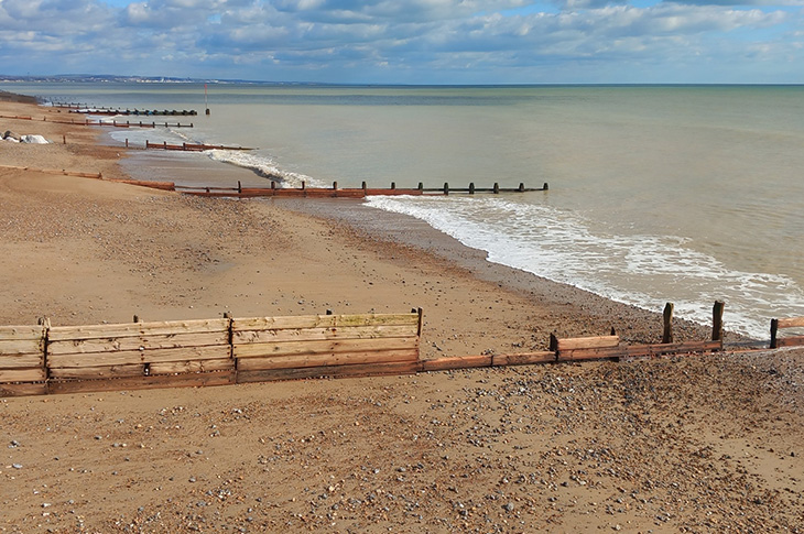 PR25-017 - Groynes in need of repair looking east from Worthing Pier