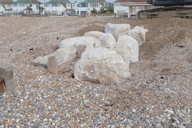 Worthing Beach - Rocks placed to fill rotten section of groyne